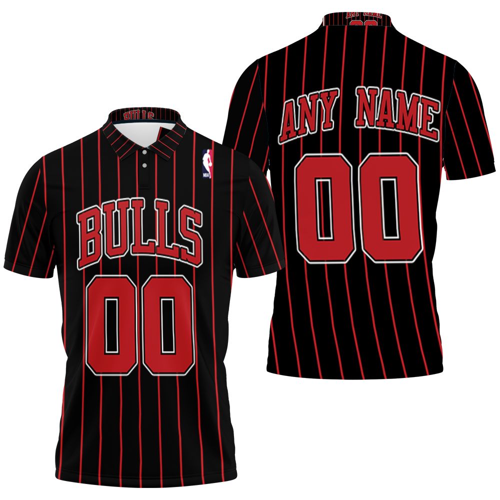 Personalized Chicago Bulls Any Name 00 90S Throwback Red Striped Black Jersey Inspired Polo Shirt