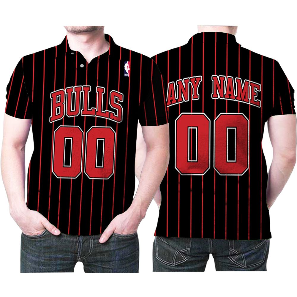 Personalized Chicago Bulls Any Name 00 90S Throwback Red Striped Black Jersey Polo Shirt