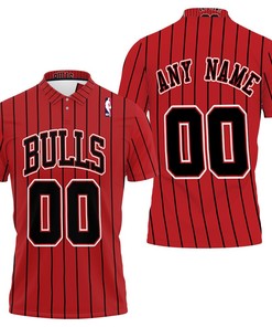 Personalized Chicago Bulls Throwback Red Black Stripe Jersey Inspired Style Polo Shirt for Fans