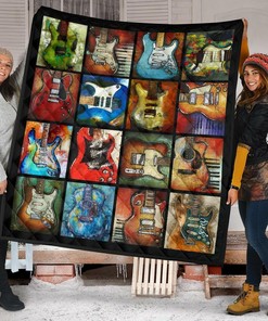 Personalized Classic Guitar Quilt Bedding Set for Bedroom Decor and Family Gifts