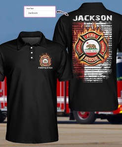 Personalized Custom Name Proud American Firefighter Maltese Cross California Republic Polo Shirt