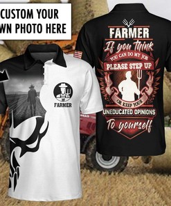 Personalized Custom Photo Proud American Farmer I Dare You To Do My Job Polo Shirt
