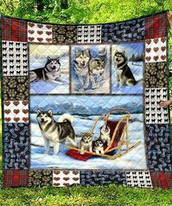 Personalized Cute Alaska Dog For Pet Lover Quilt Bed Set Blanket, Great for Bedroom Decor and Family Gifts