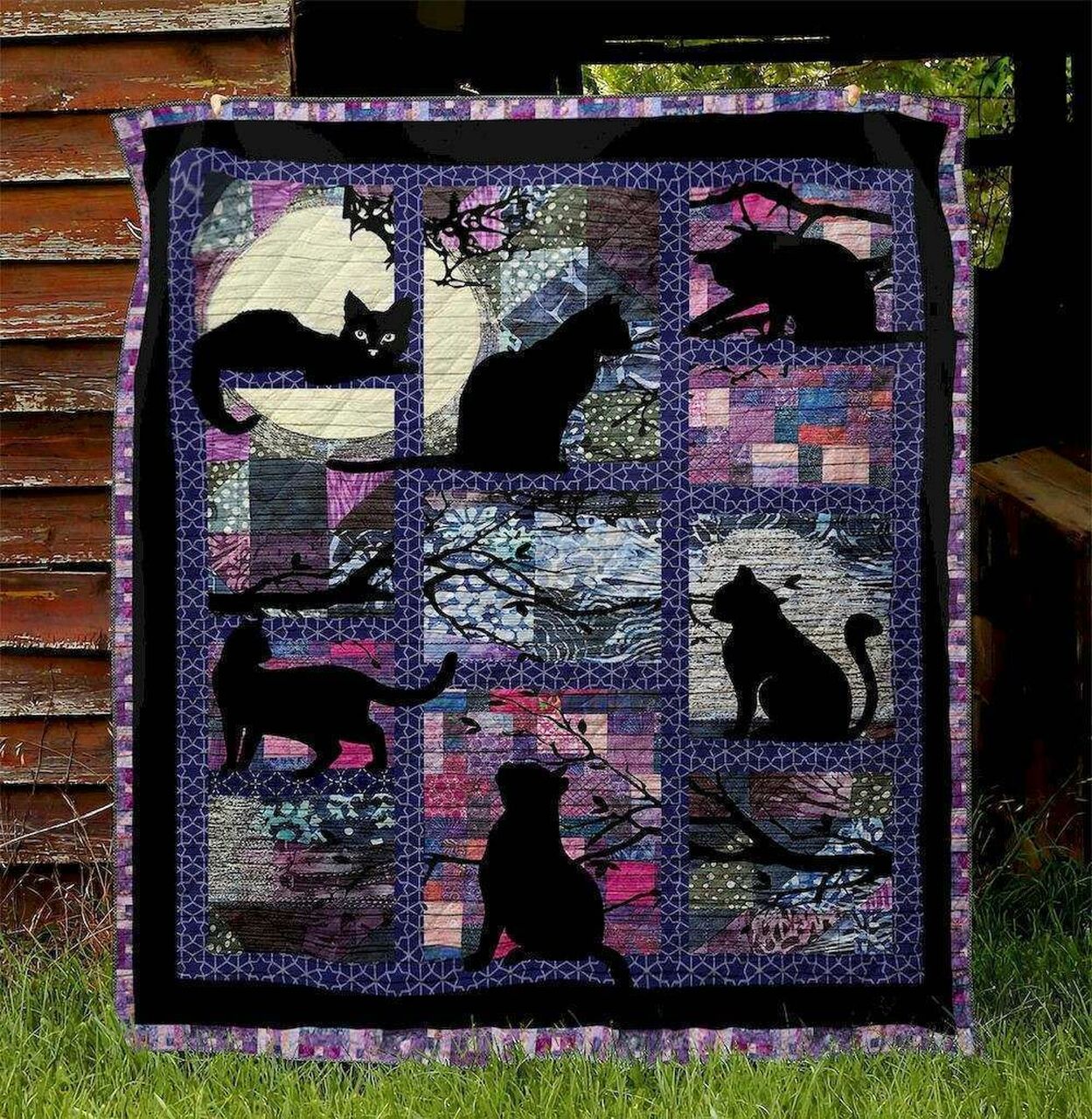 Personalized D9019 Cat Quilt Blanket Bedding Set for Bedroom Decor and Family Gifts