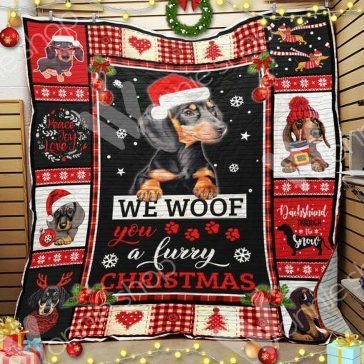 Personalized Dachshund Dog Christmas Quilt Bedding Set for Home Decor