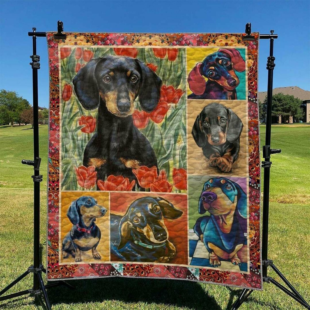 Personalized Dachshund Dog Quilt Bedding Set for Home Decoration and Picnic