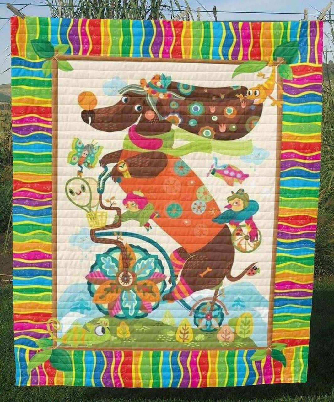 Personalized Dachshund Love Quilt Bedding Set for Bedroom Decor and Family Gifts