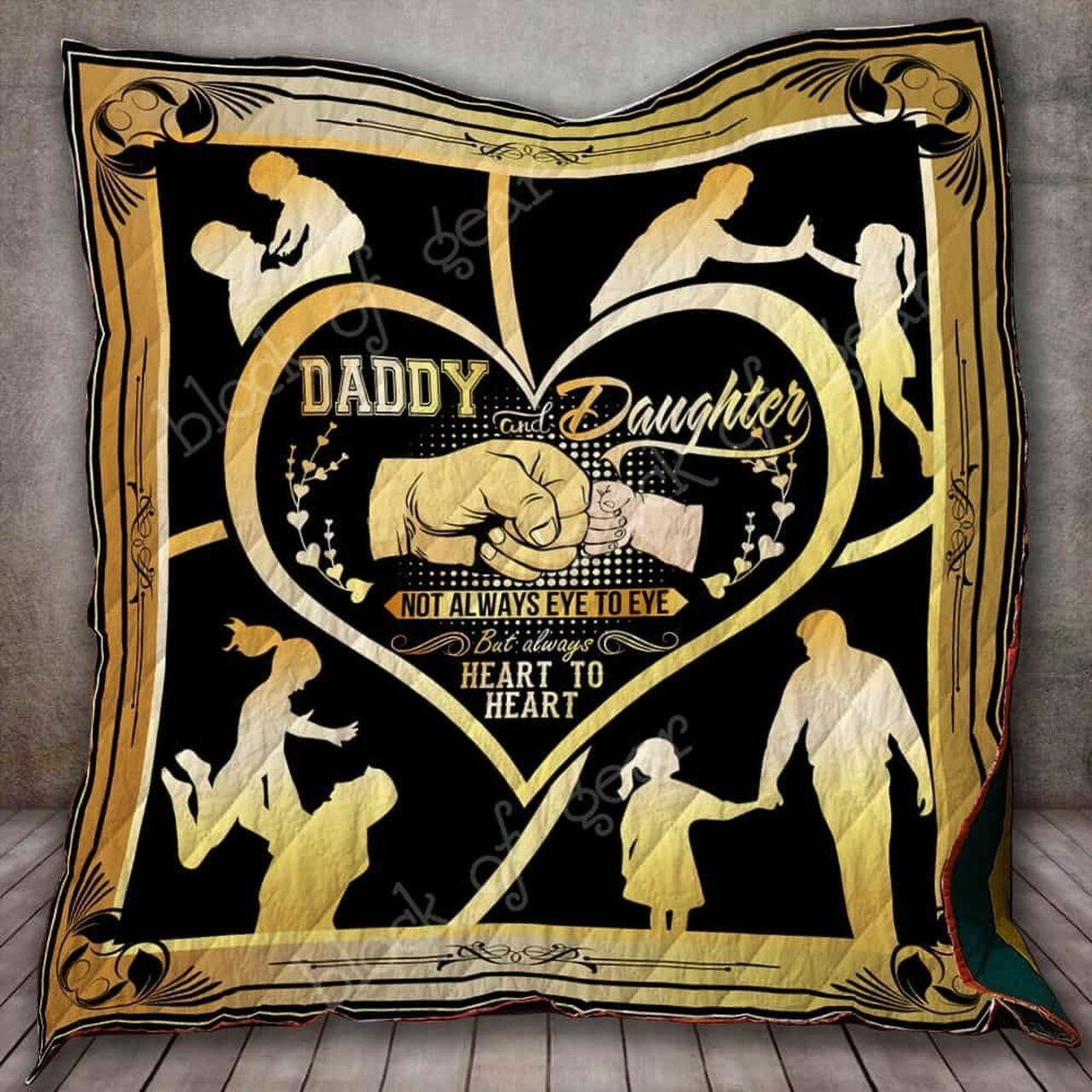 Personalized Daddy And Daughter Quilt Bedding Set for Bedroom Decor or Picnic, Gifts for Family