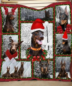 Personalized Doberman Christmas Quilt Bedding Set for Home Decor and Family Gifts