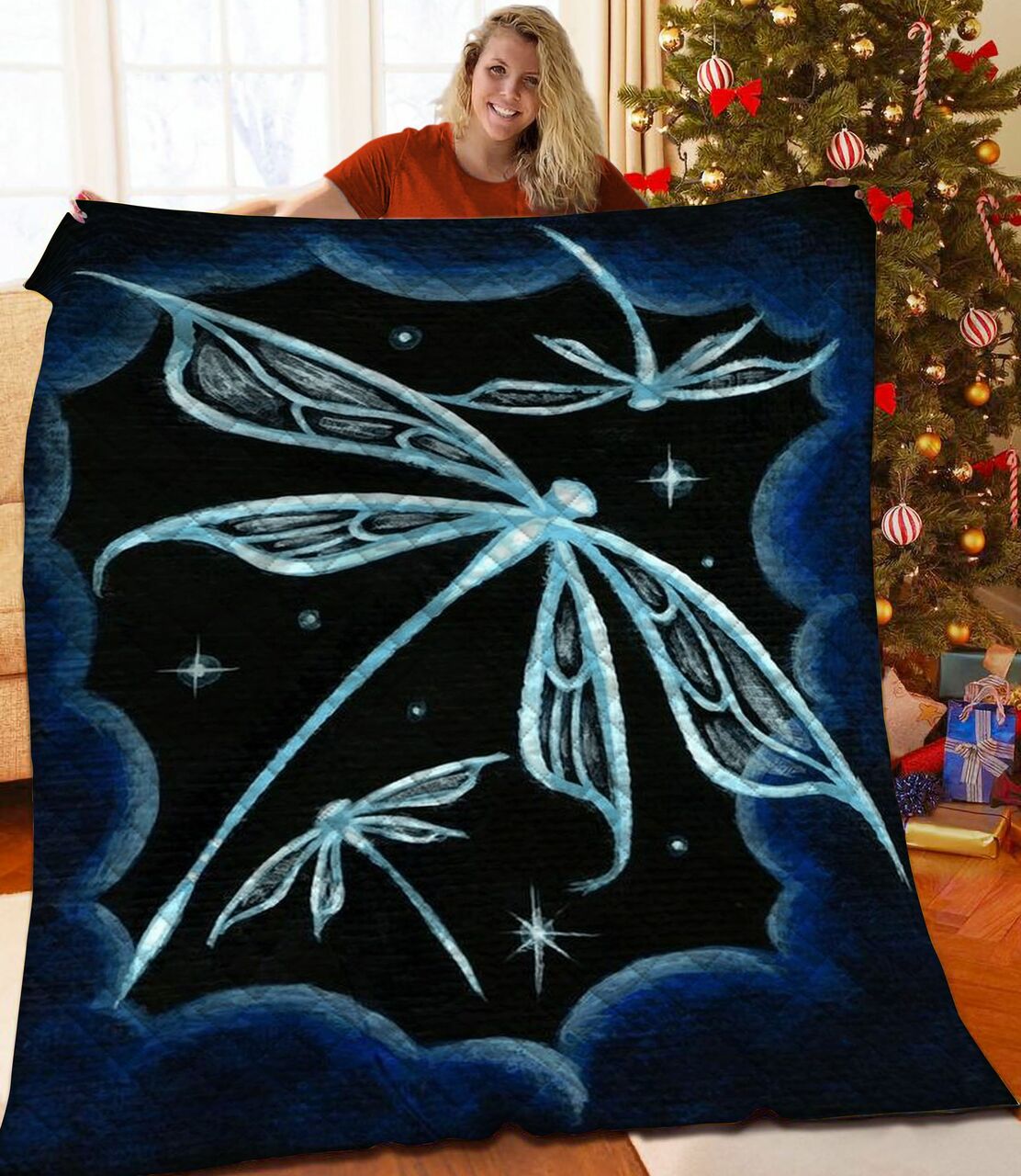 Personalized Dragonfly Quilt Bedding Set, Great for Family Gift
