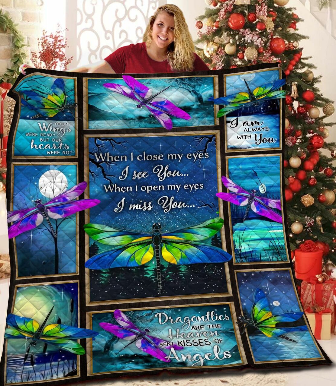Personalized Dragonfly Quilt Blanket Bedding Collection, Great for Family Gift
