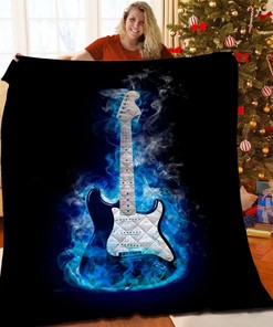 Personalized Electric Guitar Quilt Blanket Bedding Set with Custom Text for Home Decoration and Gifts for Family