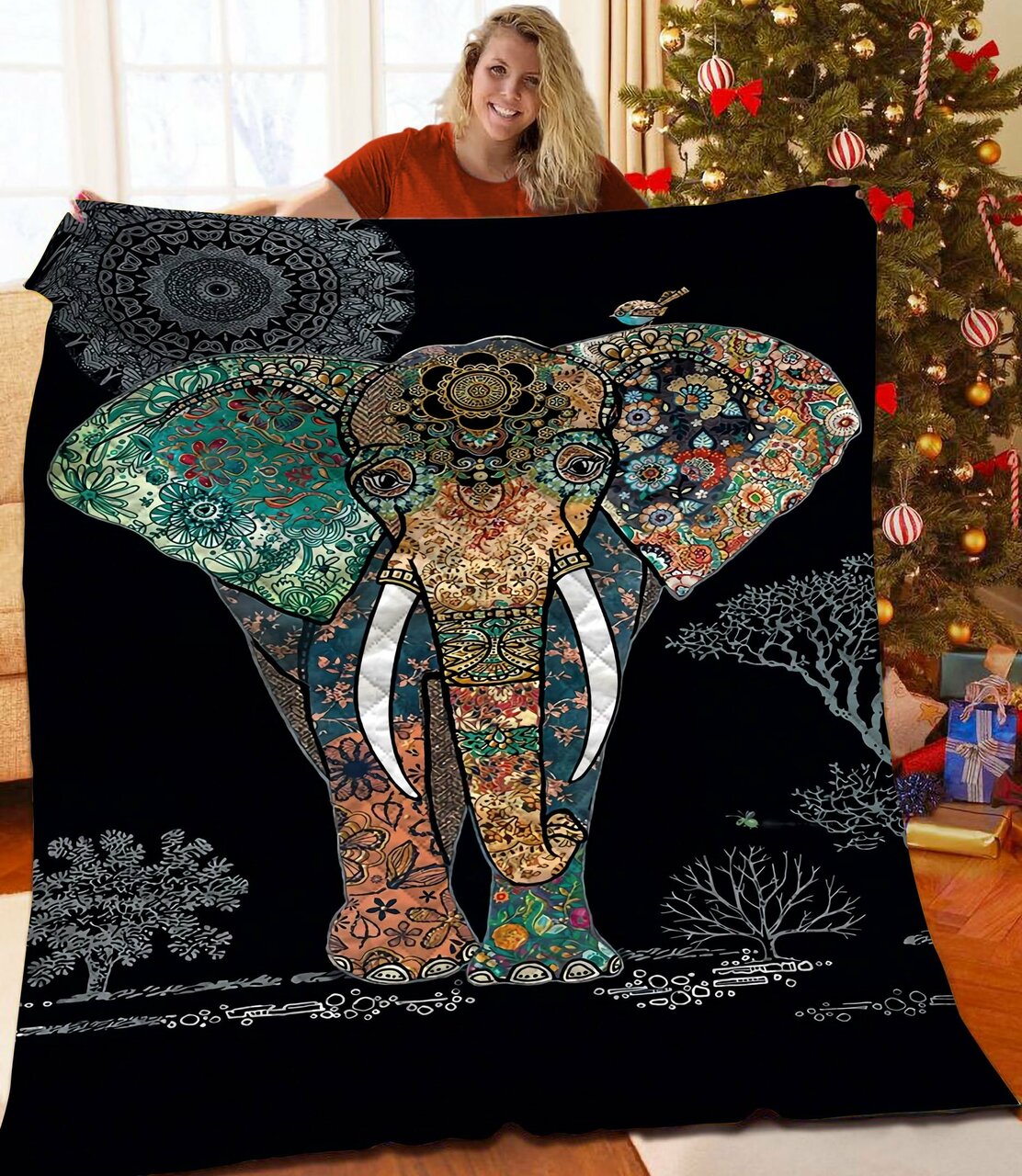 Personalized Elephant Quilt Bedding Set for Bedroom Decor and Family Gifts
