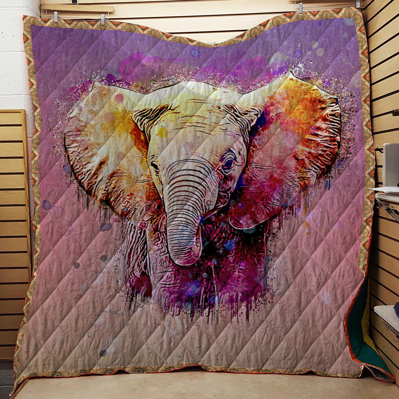 Personalized Elephant Watercolor Quilt Bedding Set Great for Bedroom Decor and Family Gifts