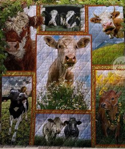 Personalized Farm Lovely Cows In The Field Blanket Quilt Bedding Set, Great for Bedroom Decoration and Family Gifts