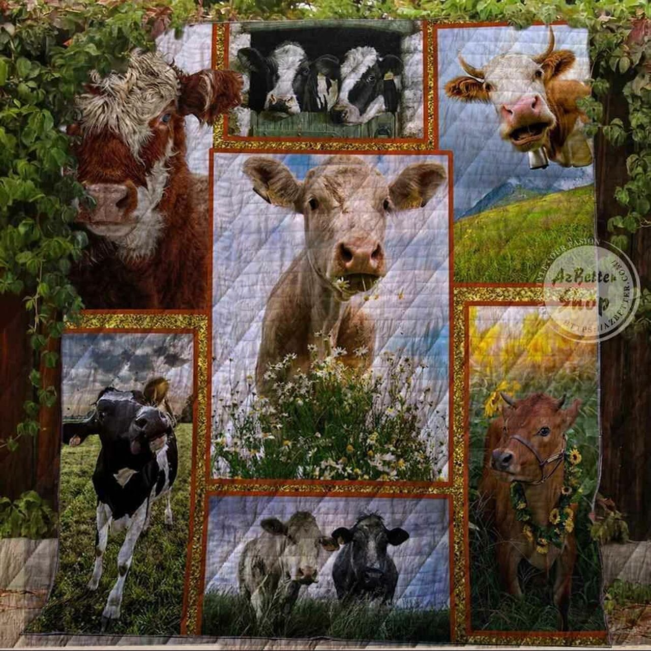 Personalized Farm Lovely Cows In The Field Blanket Quilt Bedding Set, Great for Bedroom Decoration and Family Gifts