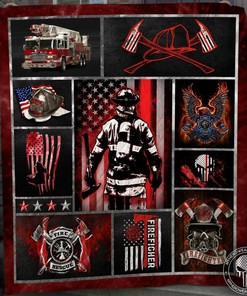 Personalized Firefighter Art Images Frames Blanket Quilt Bedding Set, Great for Bedroom Decor and Family Gifts