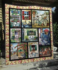 Personalized Floral Bicycles Quilt Bedding Set for Home Decoration