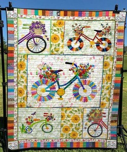 Personalized Floral Bicycles Quilt Bedding Set for Home Decoration and Family Gifts