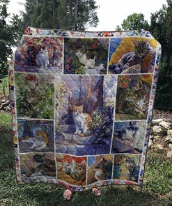 Personalized Flower Cat Quilt Bedding Set for Home and Family Gifts
