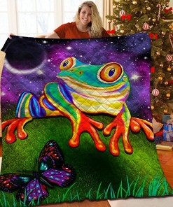 Personalized Frog Quilt Bedding Set for Family, Suitable for Bedroom Decor and Picnic
