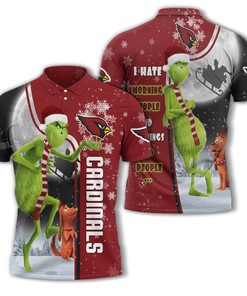 Personalized Funny Christmas The Grinch Arizona Cardinals NFL I Hate Morning People Shirt Gifts Unisex 3D Polo