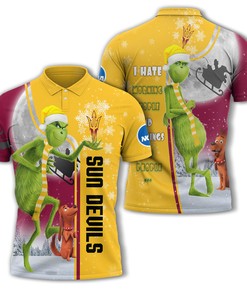 Personalized Funny Christmas The Grinch Arizona State Sun Devils NCAA I Hate Morning People Shirt Gifts Unisex 3D Polo