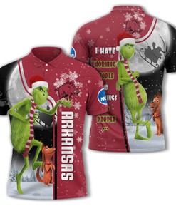 Personalized Funny Christmas The Grinch Arkansas Razorbacks NCAA I Hate Morning People Shirt Gifts Unisex 3D Polo
