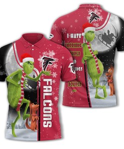 Personalized Funny Christmas The Grinch Atlanta Falcons NFL I Hate Morning People Shirt Gifts Unisex 3D Polo