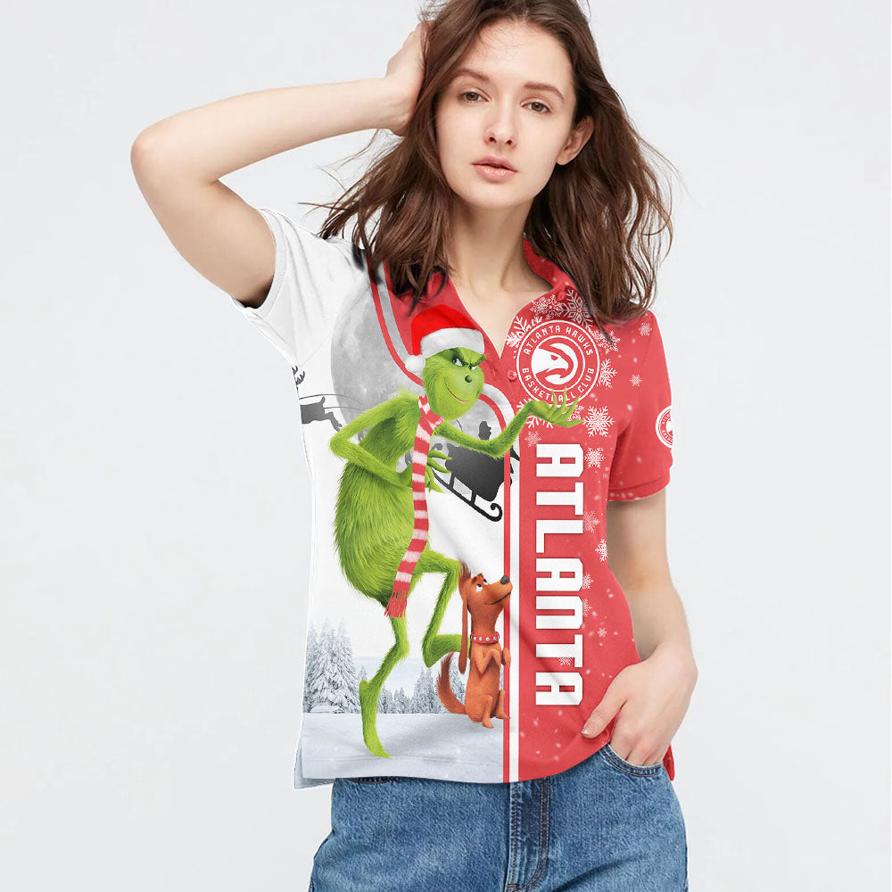 Personalized Funny Christmas The Grinch Atlanta Hawks NBA I Hate Morning People Shirt Gifts Unisex 3D Polo - Image 3