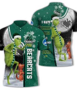 Personalized Funny Christmas The Grinch Binghamton Bearcats NCAA I Hate Morning People Shirt Gifts Unisex 3D Polo