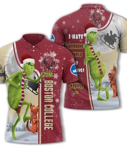 Personalized Funny Christmas The Grinch Boston College Eagles NCAA I Hate Morning People Shirt Gifts Unisex 3D Polo