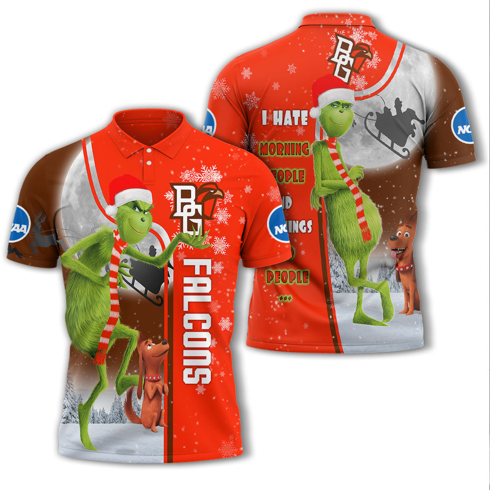 Personalized Funny Christmas The Grinch Bowling Green Falcons NCAA I Hate Morning People Shirt Gifts Unisex 3D Polo