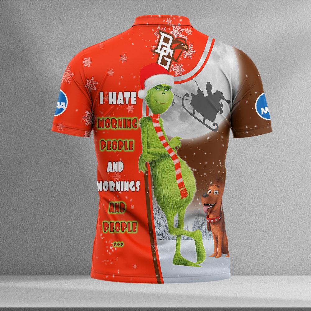 Personalized Funny Christmas The Grinch Bowling Green Falcons NCAA I Hate Morning People Shirt Gifts Unisex 3D Polo - Image 2