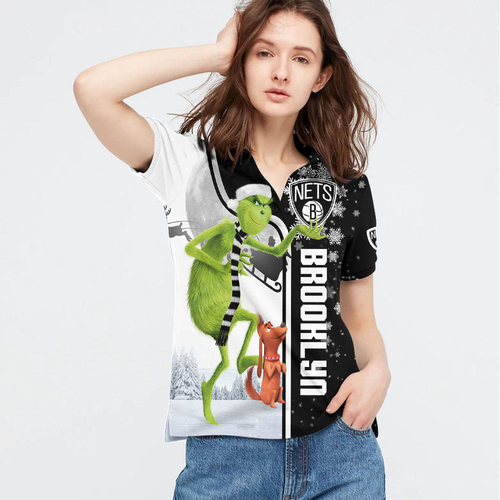 Personalized Funny Christmas The Grinch Brooklyn Nets NBA I Hate Morning People Shirt Gifts Unisex 3D Polo - Image 3