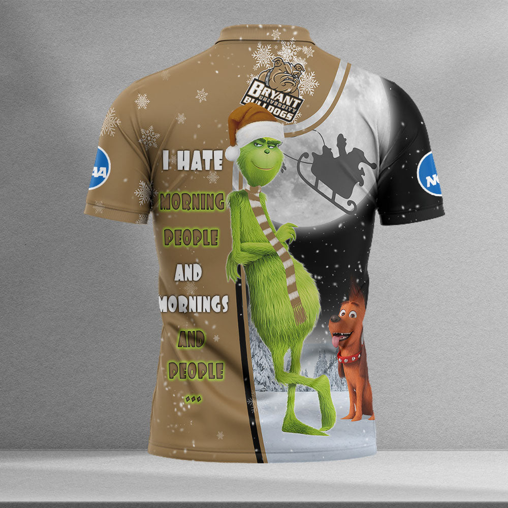 Personalized Funny Christmas The Grinch Bryant Bulldogs NCAA I Hate Morning People Shirt Gifts Unisex 3D Polo - Image 2