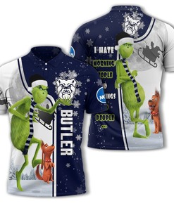 Personalized Funny Christmas The Grinch Butler Bulldogs NCAA I Hate Morning People Shirt Gifts Unisex 3D Polo