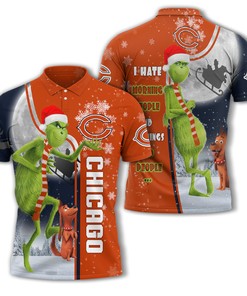 Personalized Funny Christmas The Grinch Chicago Bears NFL I Hate Morning People Shirt Gifts Unisex 3D Polo