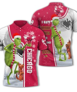 Personalized Funny Christmas The Grinch Chicago Bulls NBA I Hate Morning People Shirt Gifts Unisex 3D Polo
