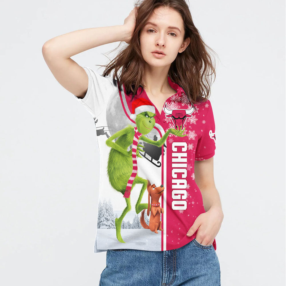 Personalized Funny Christmas The Grinch Chicago Bulls NBA I Hate Morning People Shirt Gifts Unisex 3D Polo - Image 3