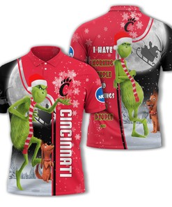 Personalized Funny Christmas The Grinch Cincinnati Bearcats NCAA I Hate Morning People Shirt Gifts Unisex 3D Polo