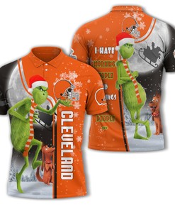 Personalized Funny Christmas The Grinch Cleveland Browns NFL I Hate Morning People Shirt Gifts Unisex 3D Polo