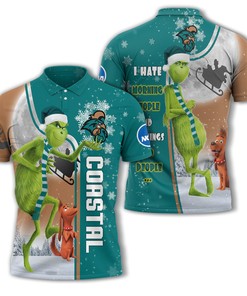 Personalized Funny Christmas The Grinch Coastal Carolina Chanticleers NCAA I Hate Morning People 3D Polo Shirt