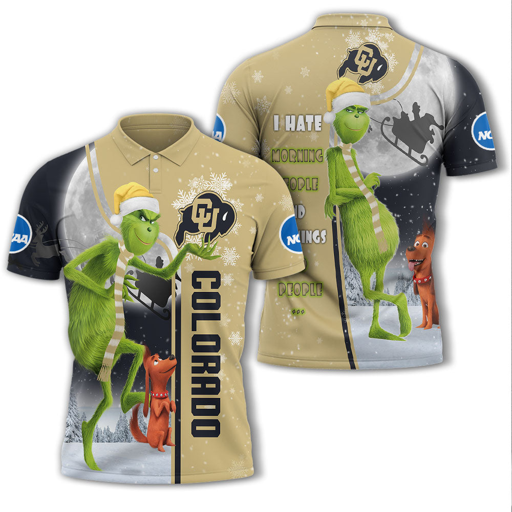 Personalized Funny Christmas The Grinch Colorado Buffaloes NCAA I Hate Morning People Shirt Gifts Unisex 3D Polo