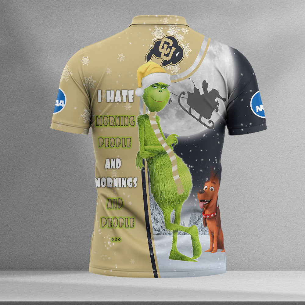 Personalized Funny Christmas The Grinch Colorado Buffaloes NCAA I Hate Morning People Shirt Gifts Unisex 3D Polo - Image 2