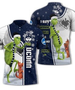 Personalized Funny Christmas The Grinch Connecticut Huskies NCAA I Hate Morning People Shirt Gifts Unisex 3D Polo