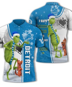 Personalized Funny Christmas The Grinch Detroit Lions NFL I Hate Morning People Shirt Gifts Unisex 3D Polo