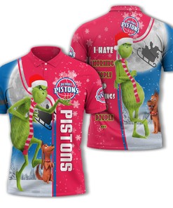 Personalized Funny Christmas The Grinch Detroit Pistons NBA I Hate Morning People Shirt Gifts Unisex 3D Polo