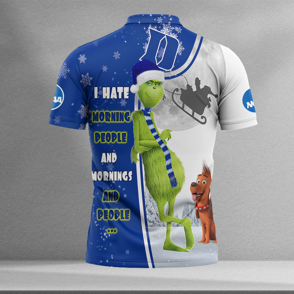 Personalized Funny Christmas The Grinch Duke Blue Devils NCAA I Hate Morning People Shirt Gifts Unisex 3D Polo - Image 2