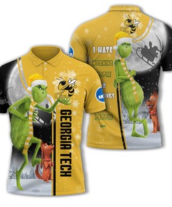 Personalized Funny Christmas The Grinch Georgia Tech Yellow Jackets NCAA I Hate Morning People Polo Shirt